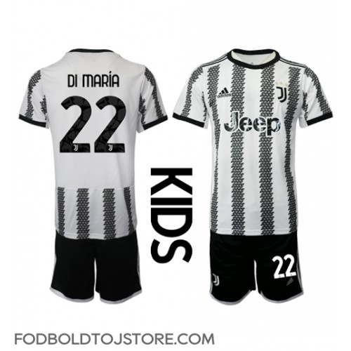 Juventus Angel Di Maria #22 Hjemmebanesæt Børn 2022-23 Kortærmet (+ Korte bukser)